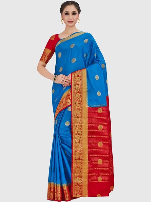 Mimosa Royal Blue Zari Work Mysore Silk Saree With Blouse Price in India