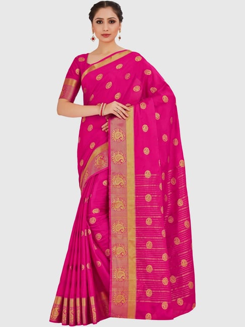 Mimosa Pink Printed Mysore Silk Saree With Blouse Price in India