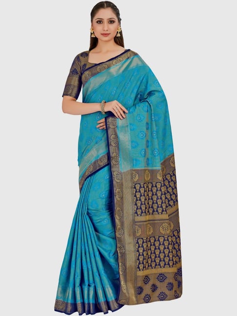 Mimosa Blue Printed Kanjivaram Saree With Blouse