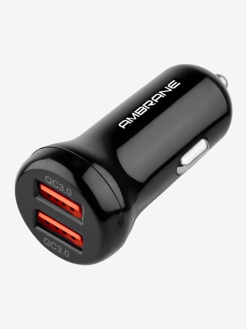 Ambrane ACC-29 Qualcomm 3.0 6A Dual Port Car Charger (Black)