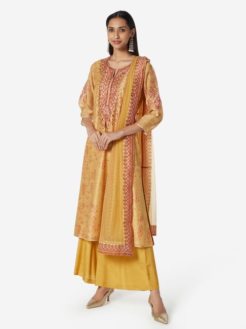 Vark by Westside Yellow A-Line Kurta, Palazzos And Dupatta-Vark ...