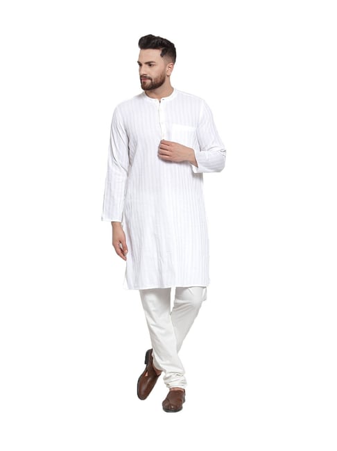 Abhiyuthan White Stripes Cotton Kurta