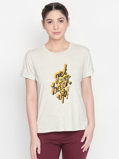 Buy Ajile by Pantaloons Ecru Melange Printed T-Shirt for Women