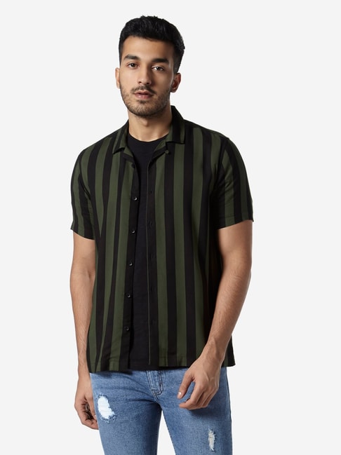 Buy Nuon by Westside Olive Relaxed-Fit Striped Shirt from top Brands at ...
