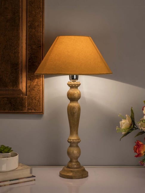 Homesake Natural Wood Eureka Polka Table Lamp with Golden Shade (Bulb  Included) Set of