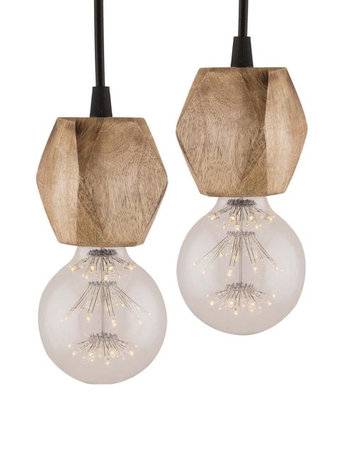 Homesake Natural Wood Hexagon Wooden Hanging Holders - Set of 2 (Bulb not included)