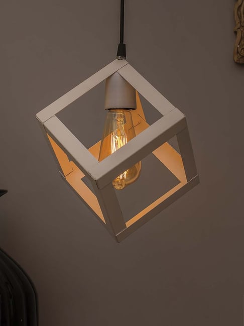 Homesake Edison Filament White Metallic Cube 6" Hanging Lamp - Set of 1 (Bulb not included)-picture-28