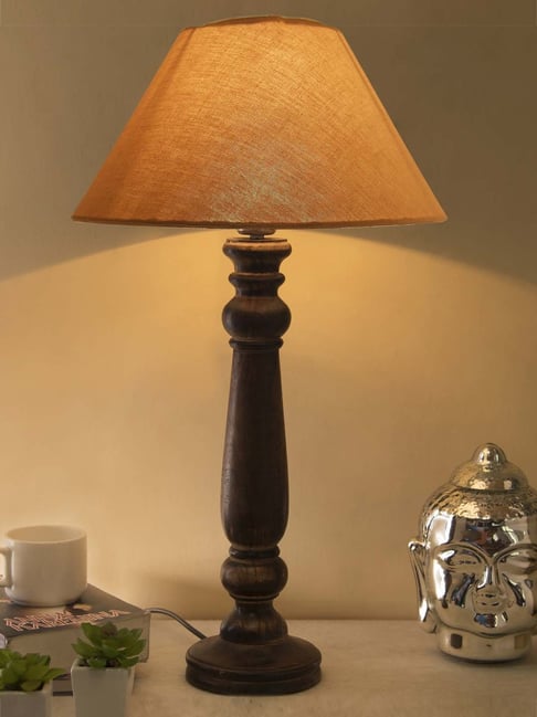 Buy Homesake Antique Black Mabel Wood Table Lamp with Golden Shade
