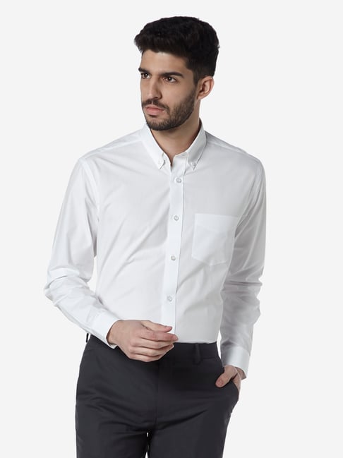 Buy WES Formals by Westside White Relaxed Fit Cotton Shirt for Men ...