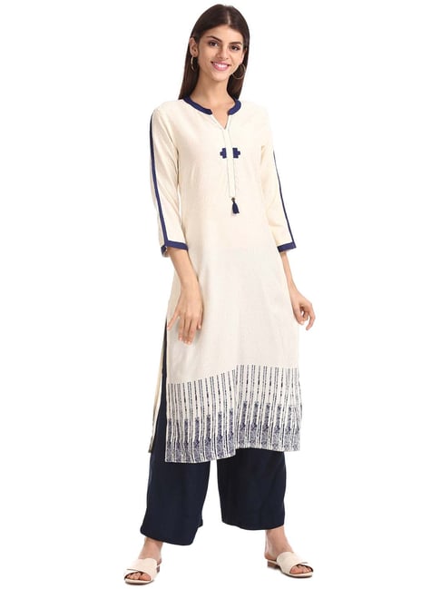 Karigari Cream Printed Straight Kurta