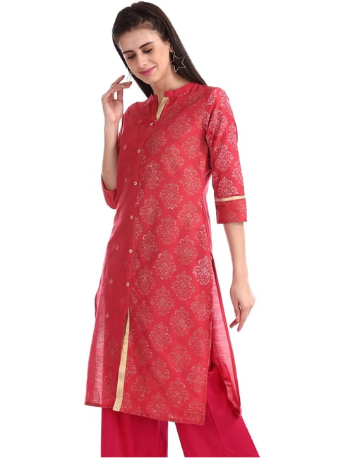 Karigari Red Printed Straight Kurta