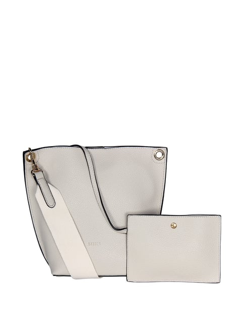 Esbeda Ivory Solid Medium Tote Handbag with Mobile Pouch