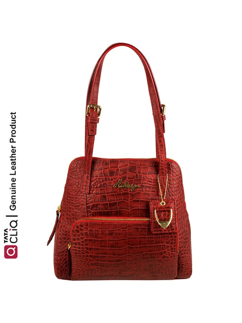 Buy Hidesign 109 01 Croco Red Textured Medium Shoulder Handbag For