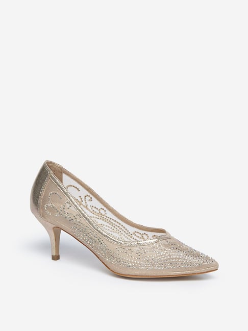 LUNA BLU by Westside Light Gold Mesh Pumps