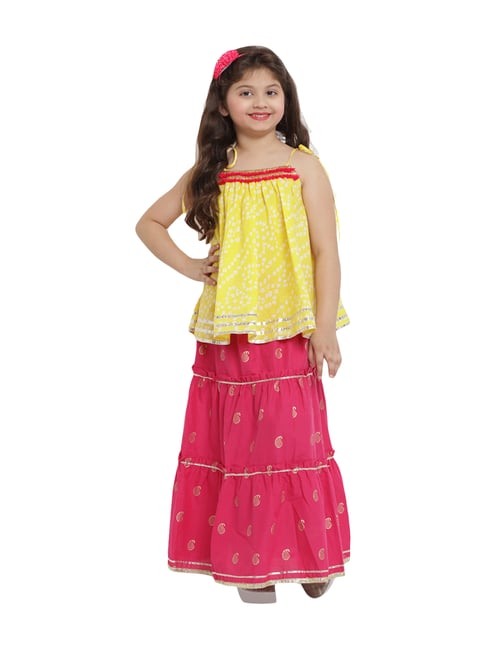 Buy Bitiya by Bhama Kids Yellow Pink Lehenga Choli Set for Girls