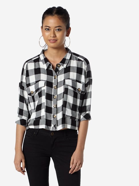 Nuon by Westside Black Checkered Chris Cropped Shirt