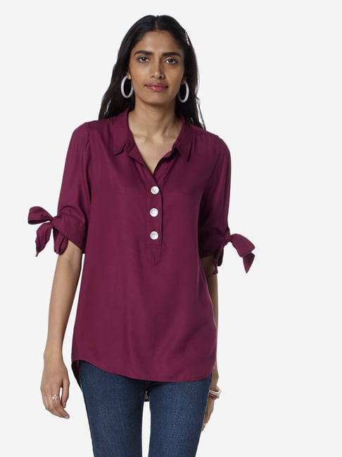 LOV by Westside Aubergine High-Low Crystie Top