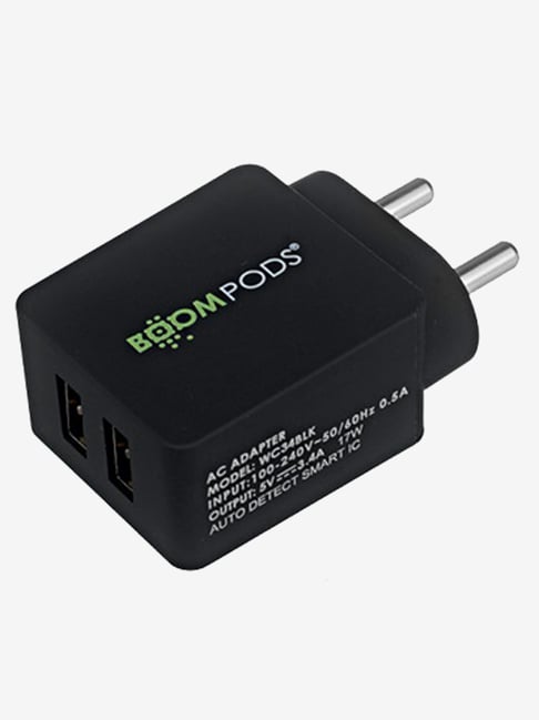 Boompods WallPower 3.4A Dual Port Adapter Black