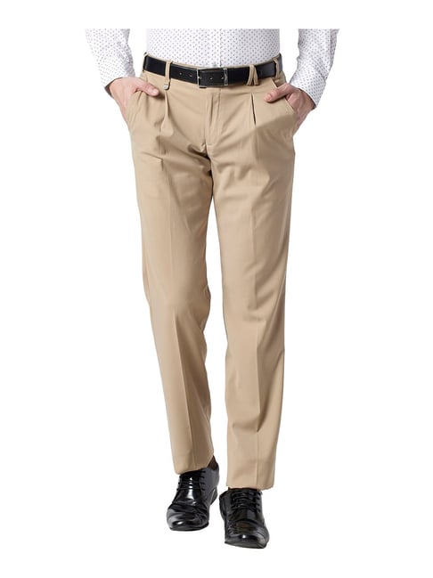 Park Avenue Khaki Super Slim Fit Solid Trousers