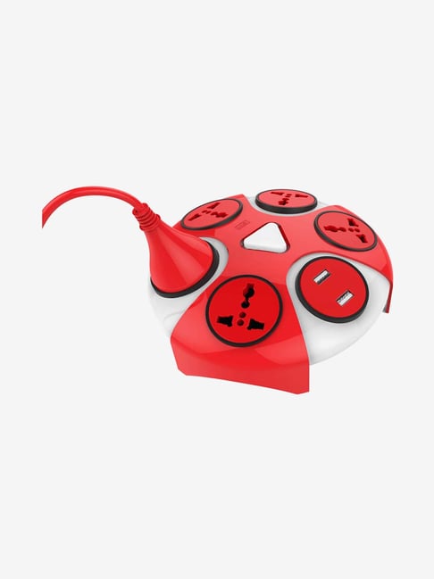 GM Saturn 3044 5 Sockets and 2 USB Ports Power Strip Red and White