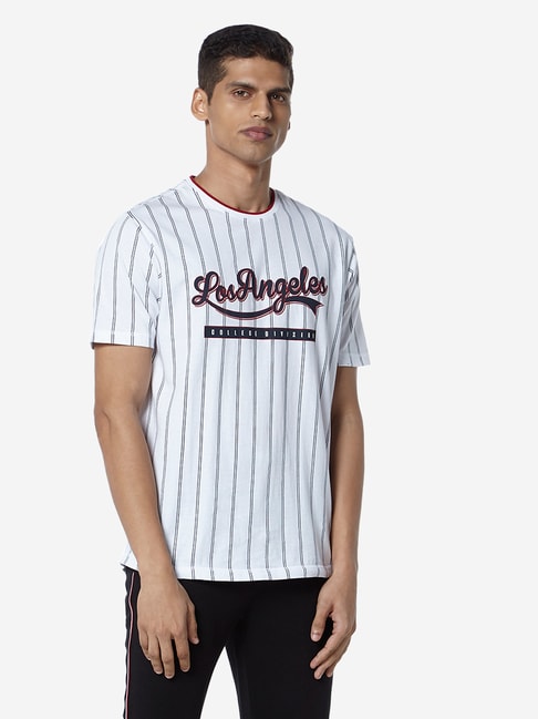 Studiofit by Westside White Baseball Print Slim Fit T-Shirt