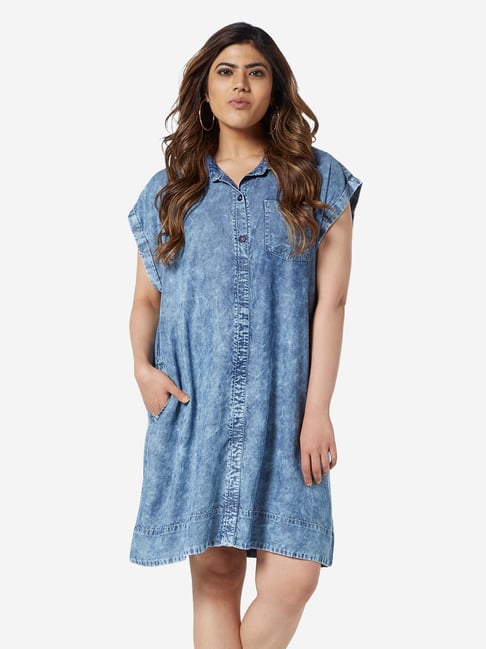 Sassy Soda Curve by Westside Blue Denim Shirtdress