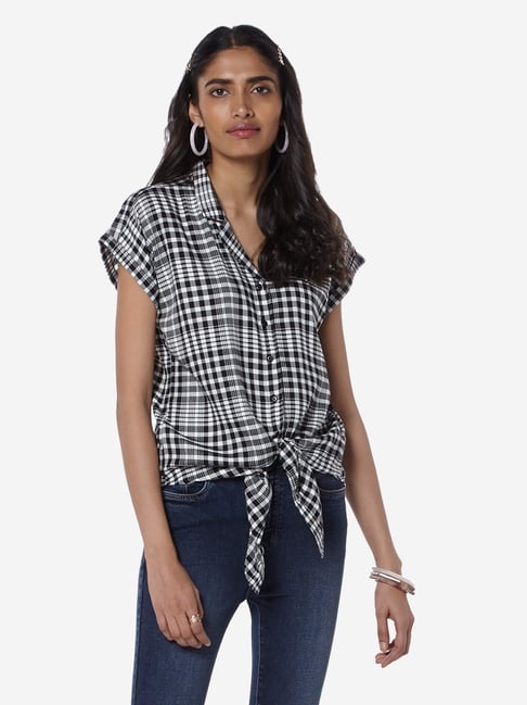 LOV by Westside Black And White Checked Tilda Casual Shirt