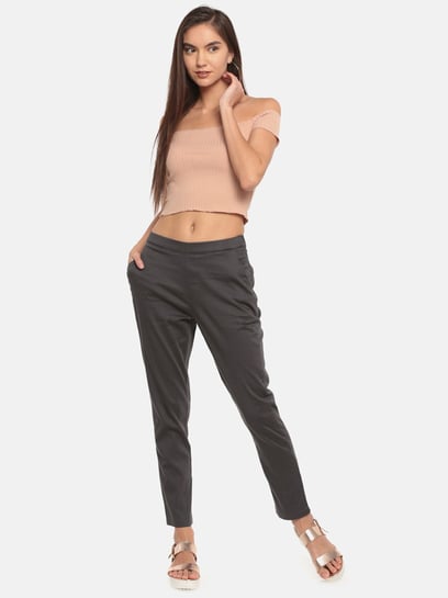 Shop Women's Solid Rust Mid Rise Linen Pencil Pants Online | Go Colors