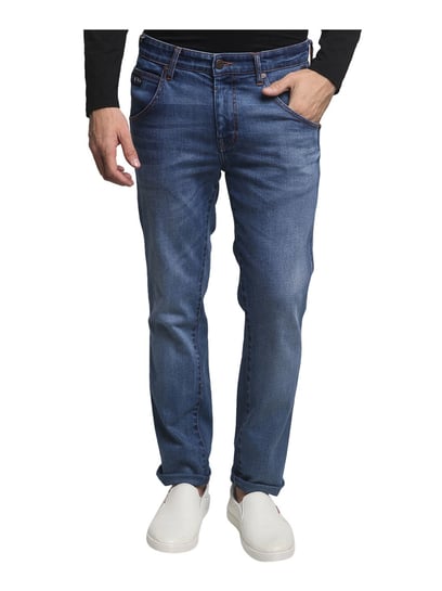 Lightly Washed Slim Fit Cotton Jeans 