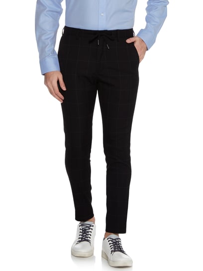 Buy WES Formals Charcoal Carrot-Fit Trousers from Westside