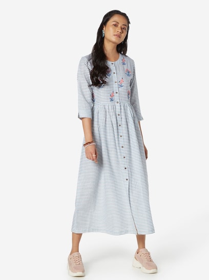 Buy Bombay Paisley by Westside Blue Striped Fit-And-Flare Dress for Women  Online @ Tata CLiQ