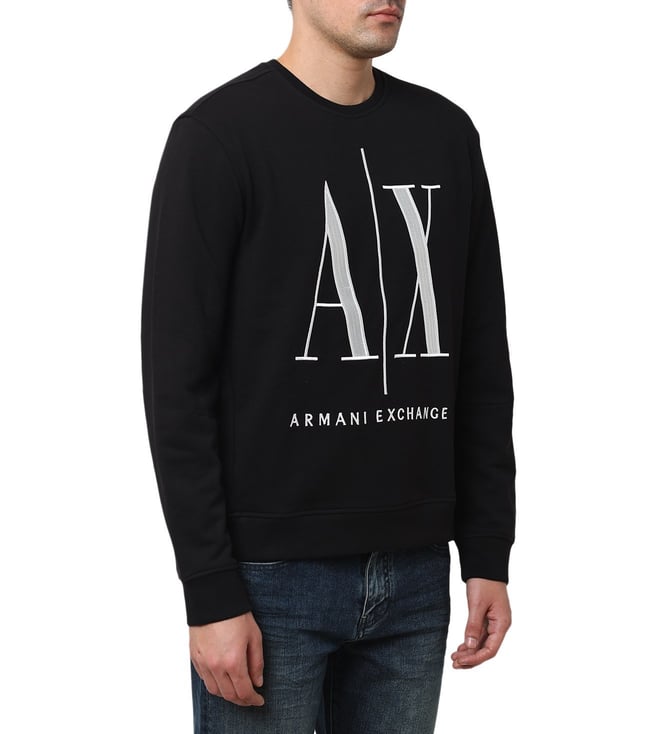 Buy Armani Exchange Black Classic Fit Logo Sweatshirt for Men Online @ Tata  CLiQ Luxury