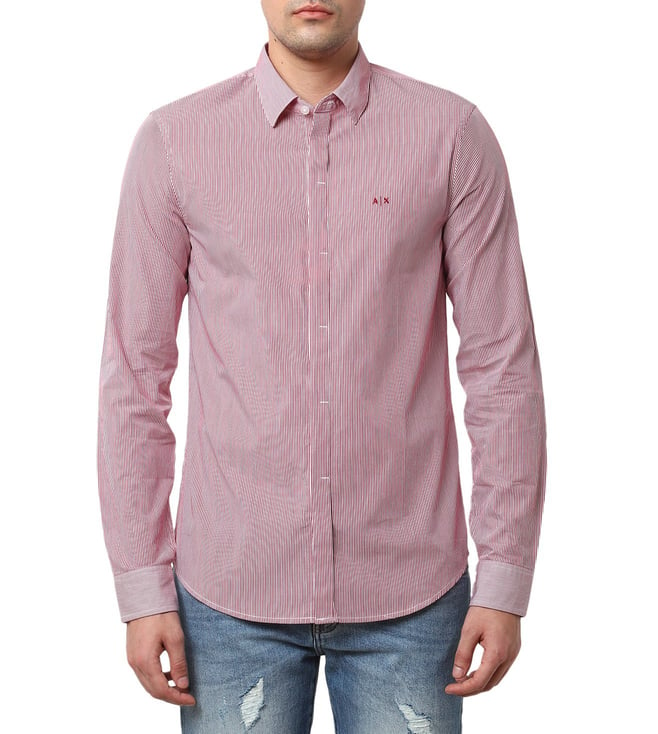 Buy Armani Exchange Red & White Stripes Slim Fit Shirt for Men Online @  Tata CLiQ Luxury