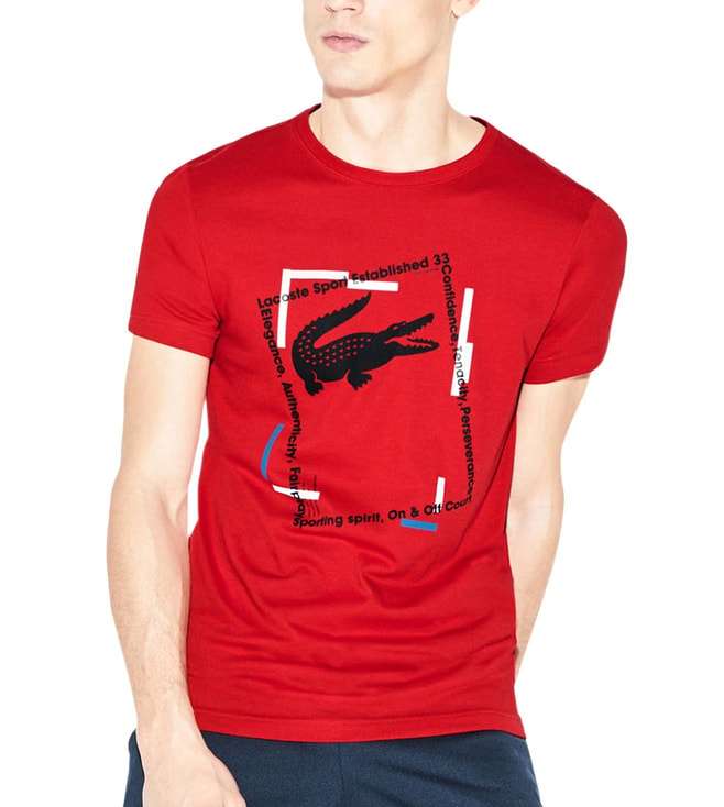 Buy Lacoste Red Regular Fit Printed Crew T-Shirt for Men Online @ Tata CLiQ  Luxury