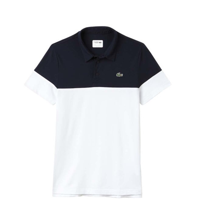 Buy Lacoste White & Navy Blue Regular Fit Polo TShirt for Men Online Tata CLiQ Luxury