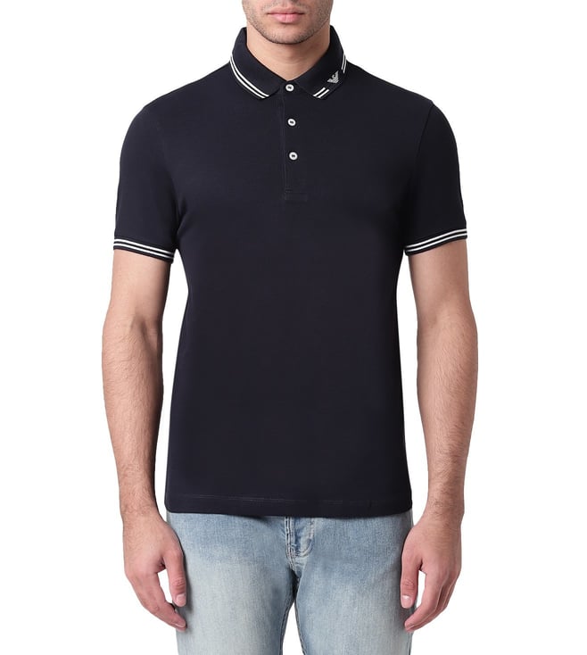 Buy Emporio Armani Blue Slim Fit Logo Men Polo Shirt for Men Online @ Tata  CLiQ Luxury