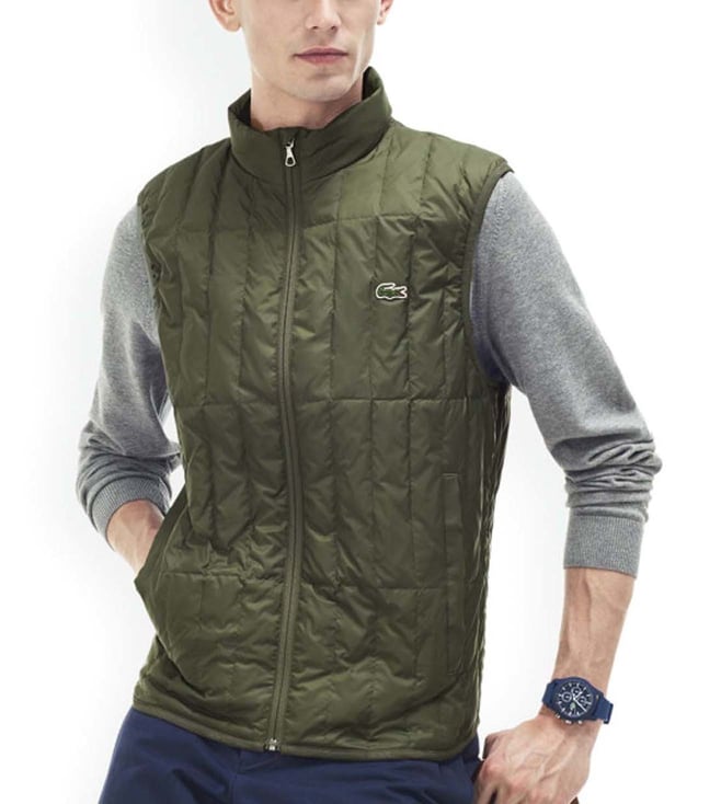 Lacoste Olive Green Water Resistant Quilted Jacket for Men Online @ Tata CLiQ Luxury