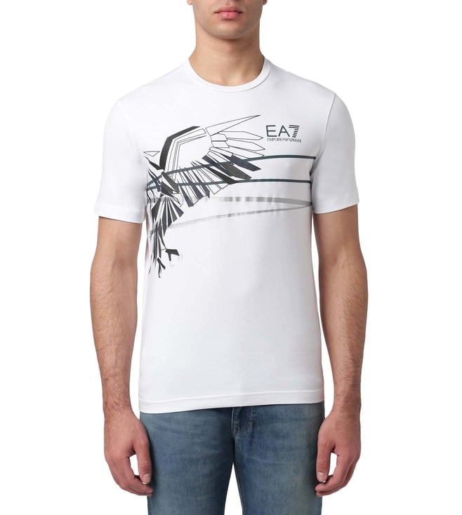 Buy Emporio Armani White Regular Fit EA7 Logo Men T-Shirt for Men Online @  Tata CLiQ Luxury