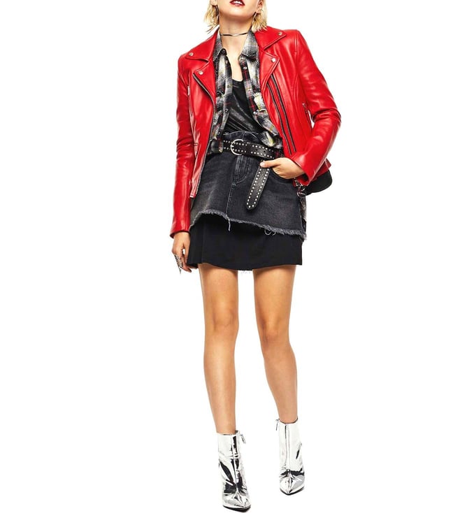 Buy Diesel Red Regular Fit L-CARAMA GIACCA Leather Jacket for Women ...