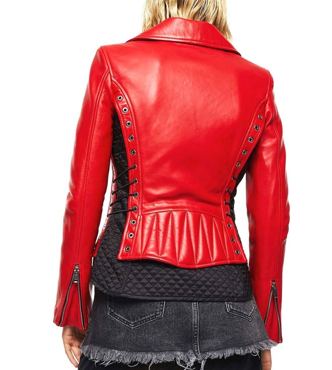 Buy Diesel Red Regular Fit L-CARAMA GIACCA Leather Jacket for Women ...