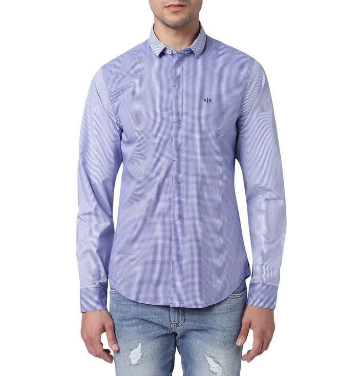 Buy Armani Exchange Lightblue Mix Stripe Slim Fit Shirt for Men Online @  Tata CLiQ Luxury