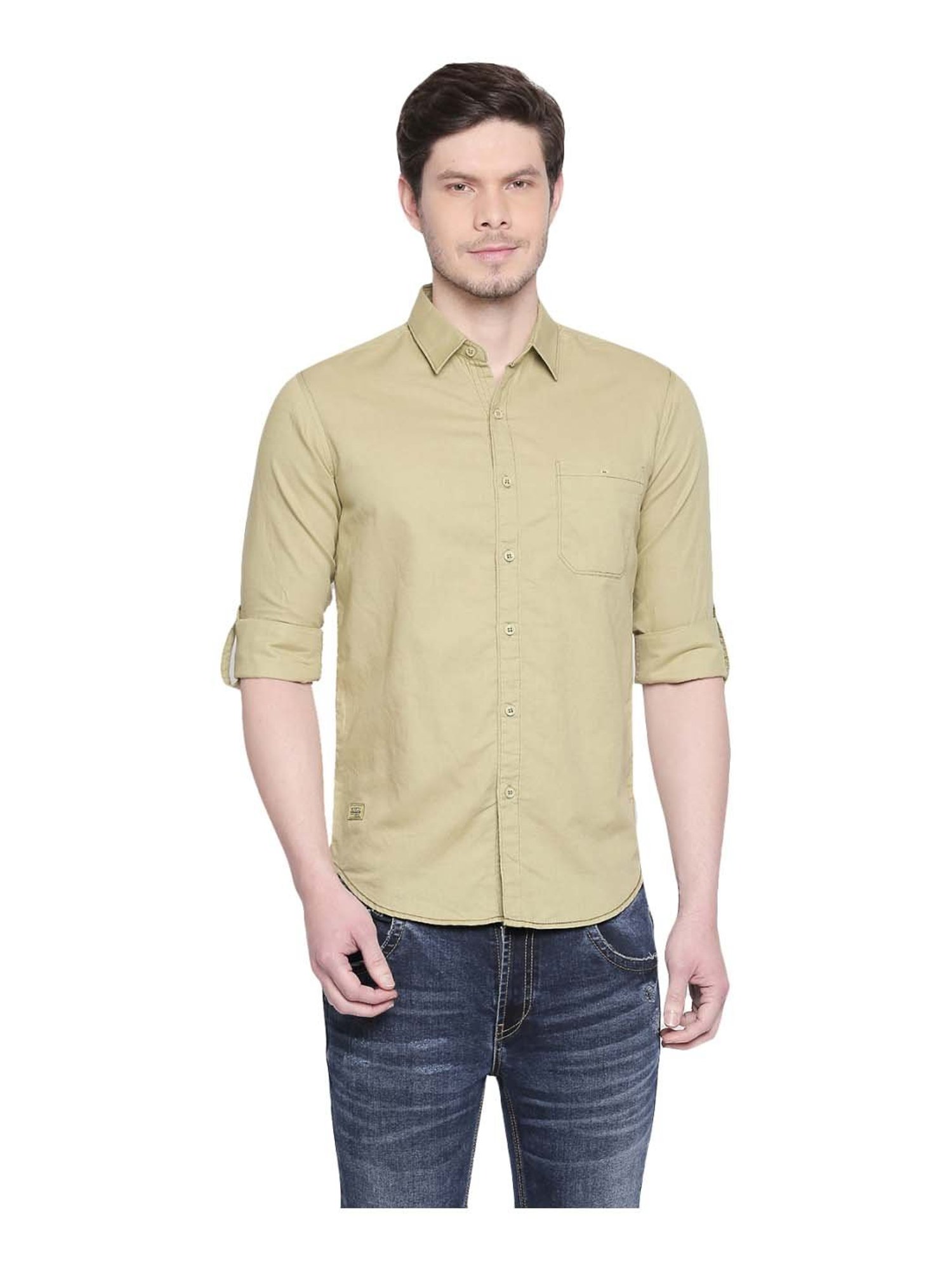 olive green slim fit shirt