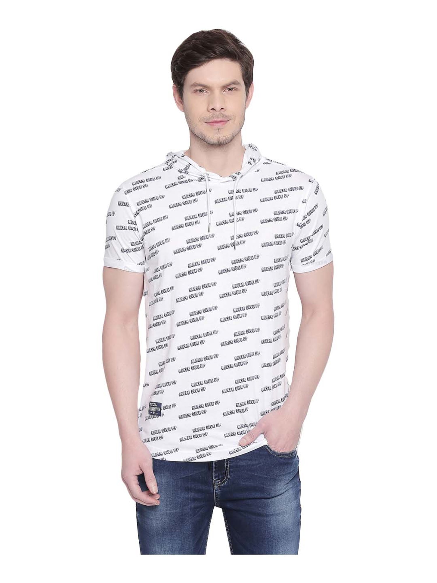 mufti white slim fit hooded shirt