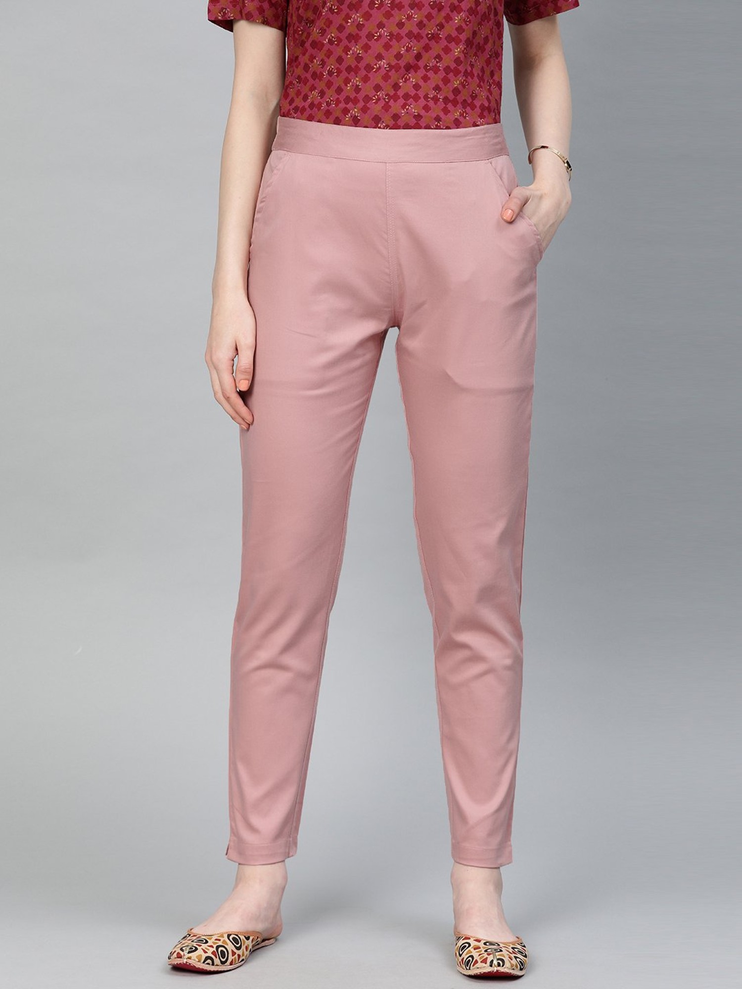 Solid Color Art Silk Pant in Baby Pink  BJG19
