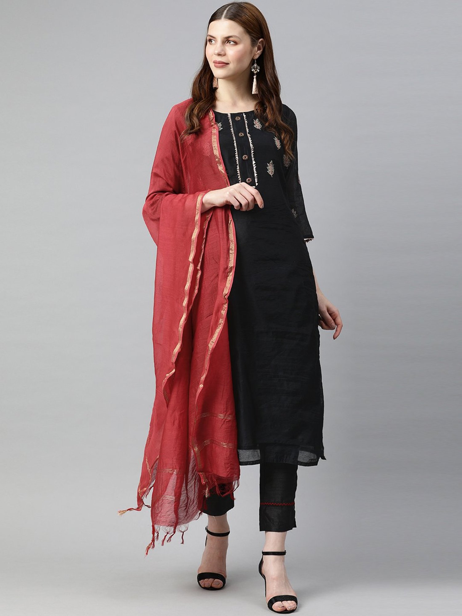 Buy Mevika Black Kurti With Pant And Dupatta Online at Best Prices in India   JioMart