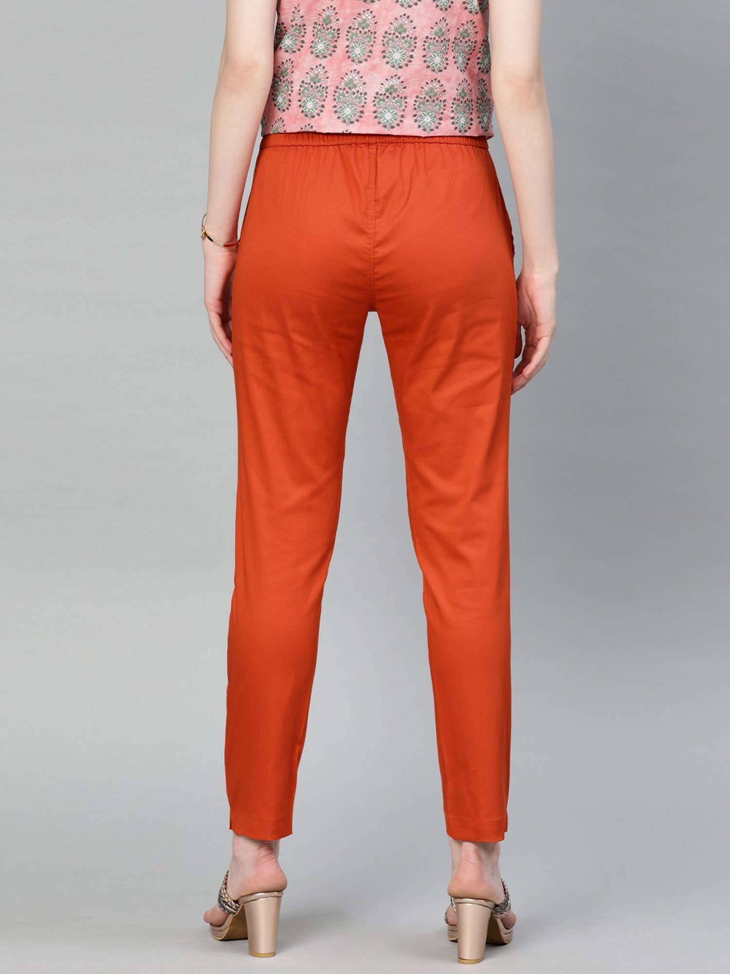 Lyra Red Cotton Ankle Length Pants