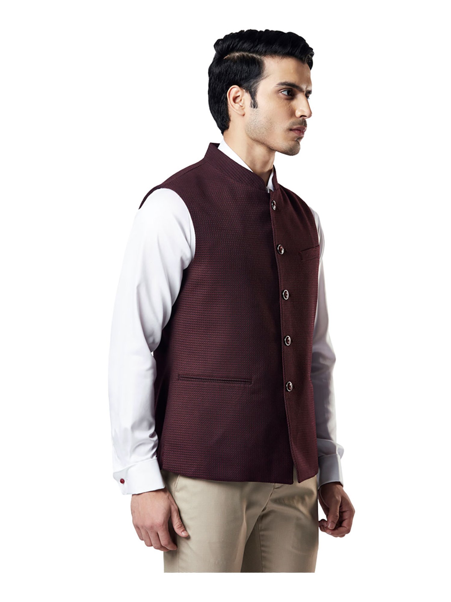 Buy Vastraa Fusion Men's Blended Bandhgala Festive Nehru Jacket/Waistcoat/Vest  - Maroon - Size-36 at Amazon.in