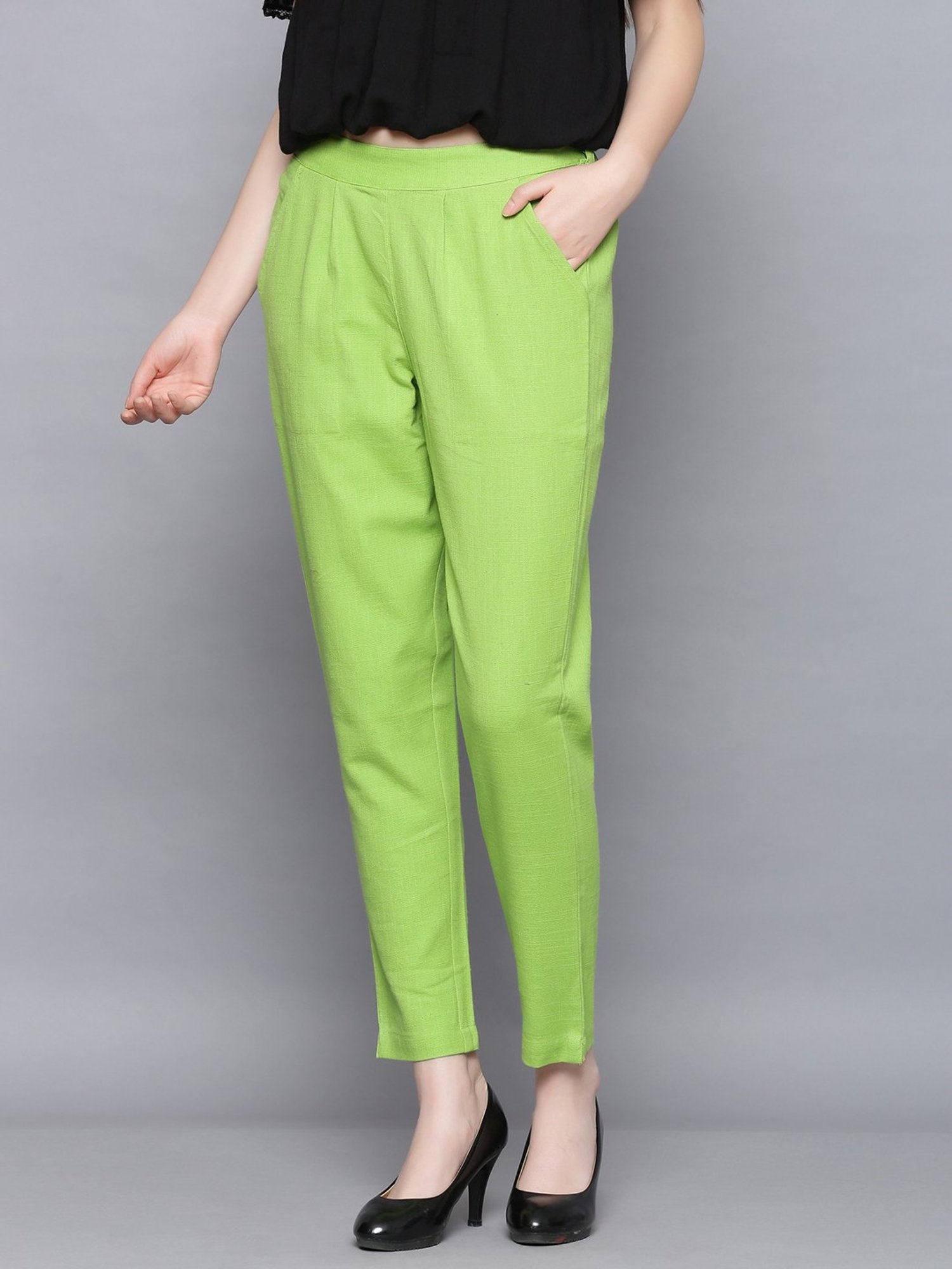 Buy Amaiva Parrot Green Cotton Mid Rise Pants for Women Online  Tata CLiQ