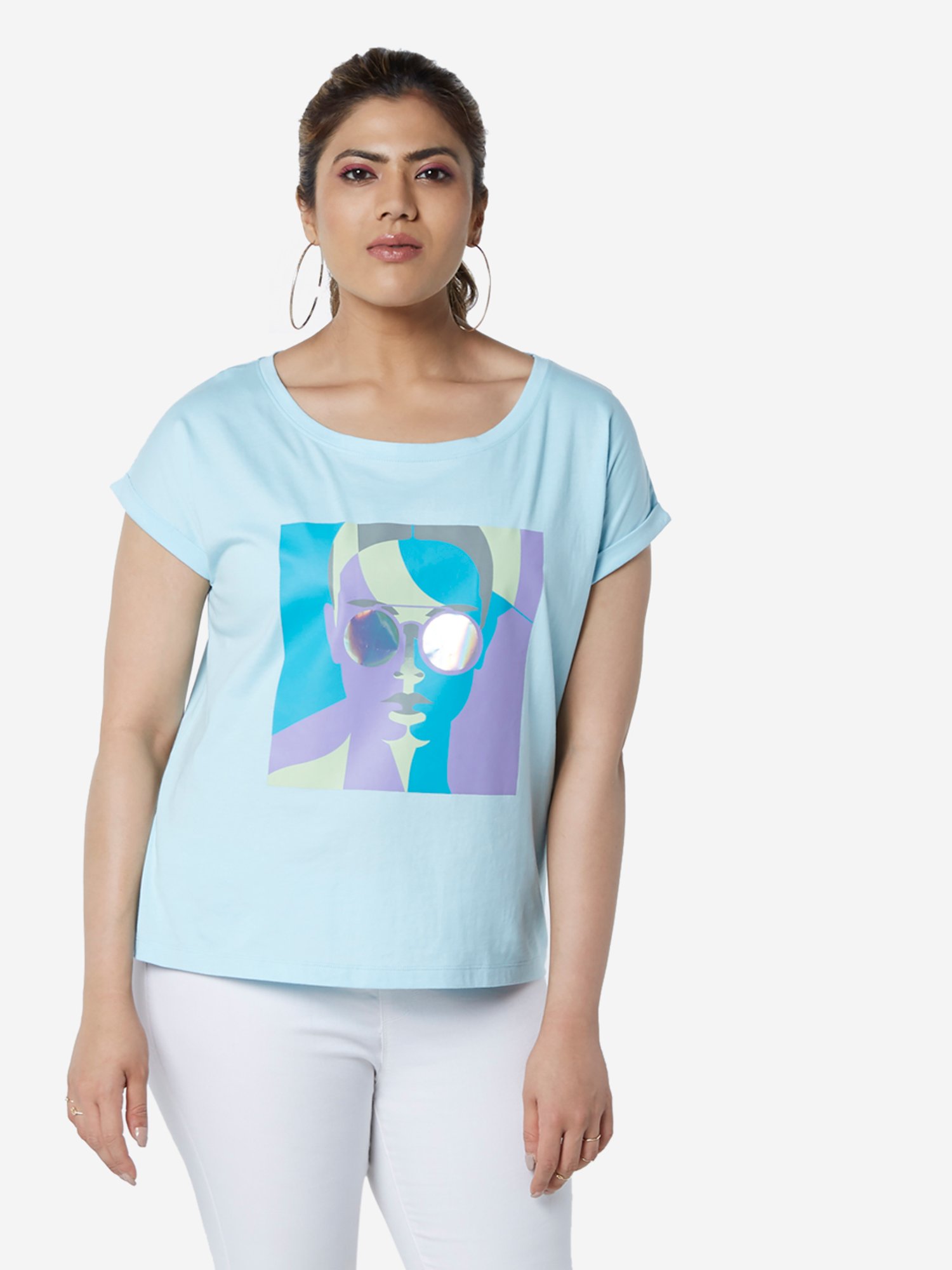 Womens Yours Curve Printed T-Shirt - Blue