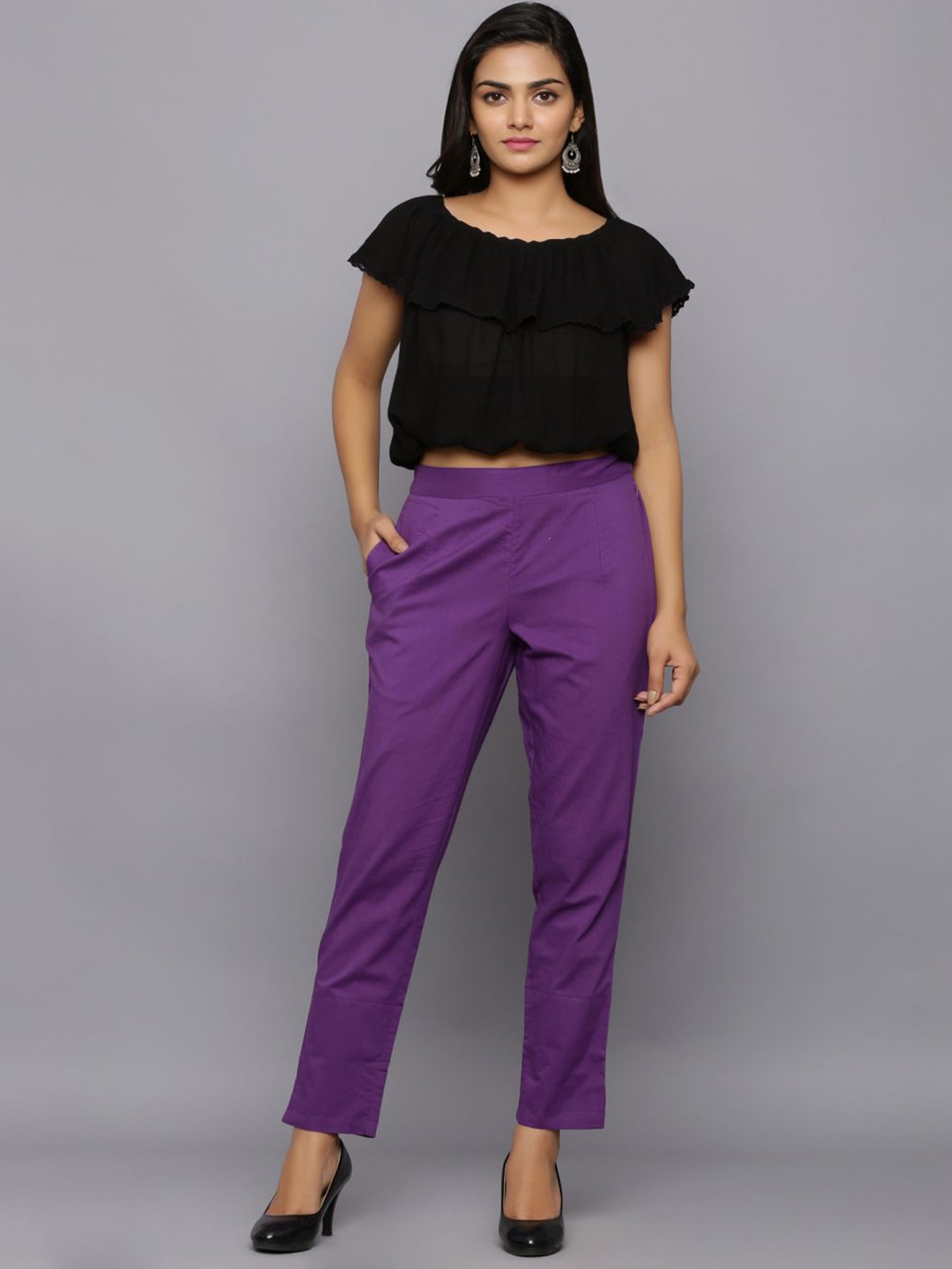 Buy Van Heusen Purple Straight Fit Trousers for Women Online  Tata CLiQ